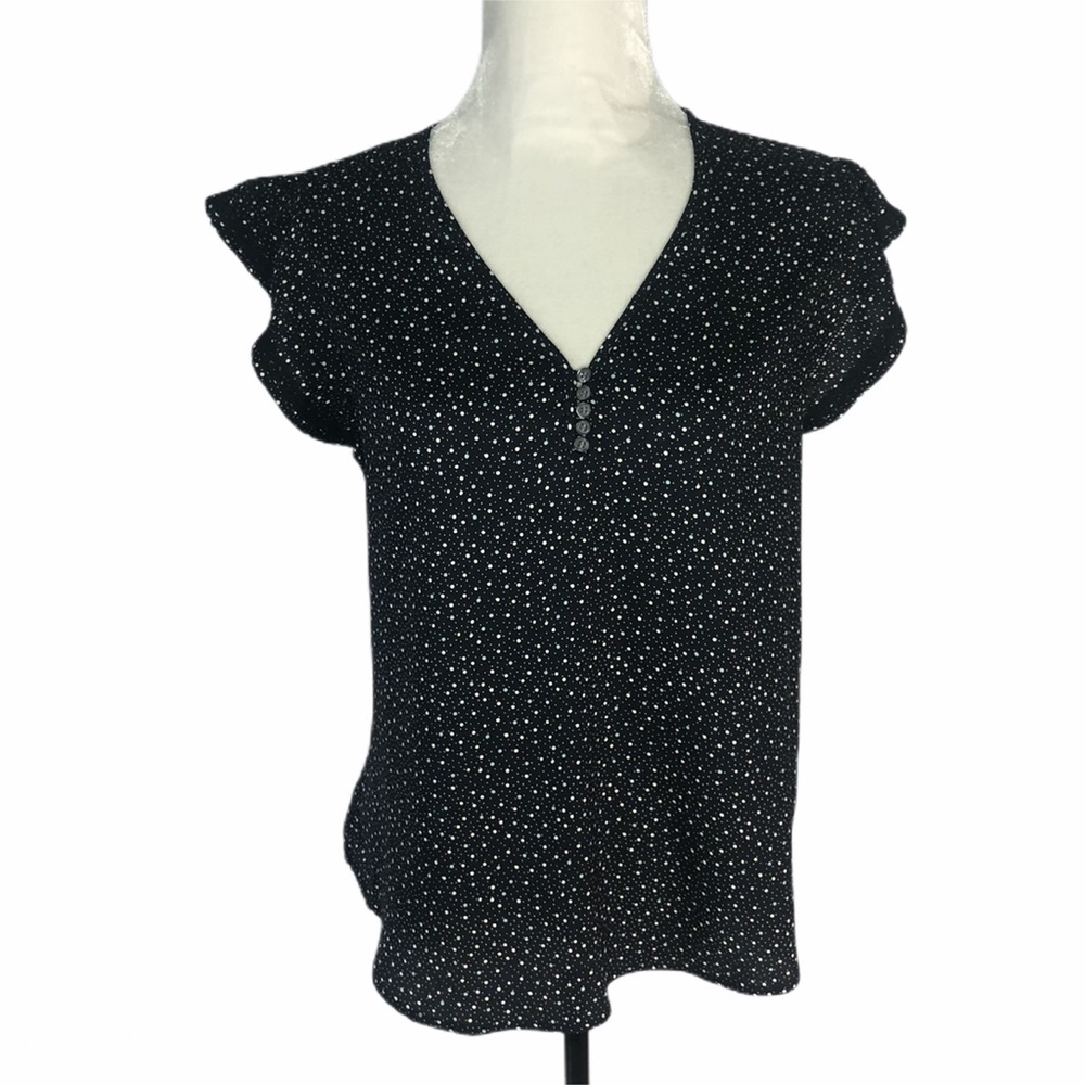 Ann Taylor Woman's Navy‎ Polka Dot V-Neck
